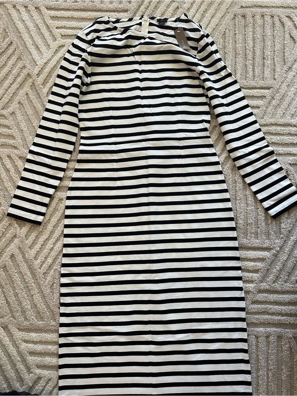 J. Crew Striped Long Sleeve Cotton Dress in Black and White NWT
